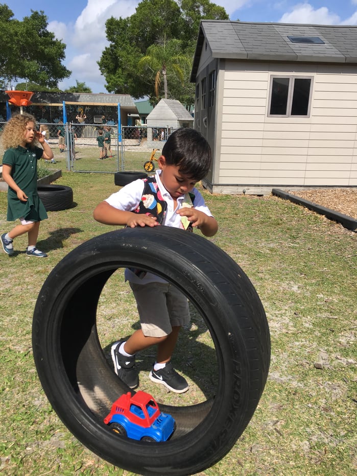 preschool play with tire